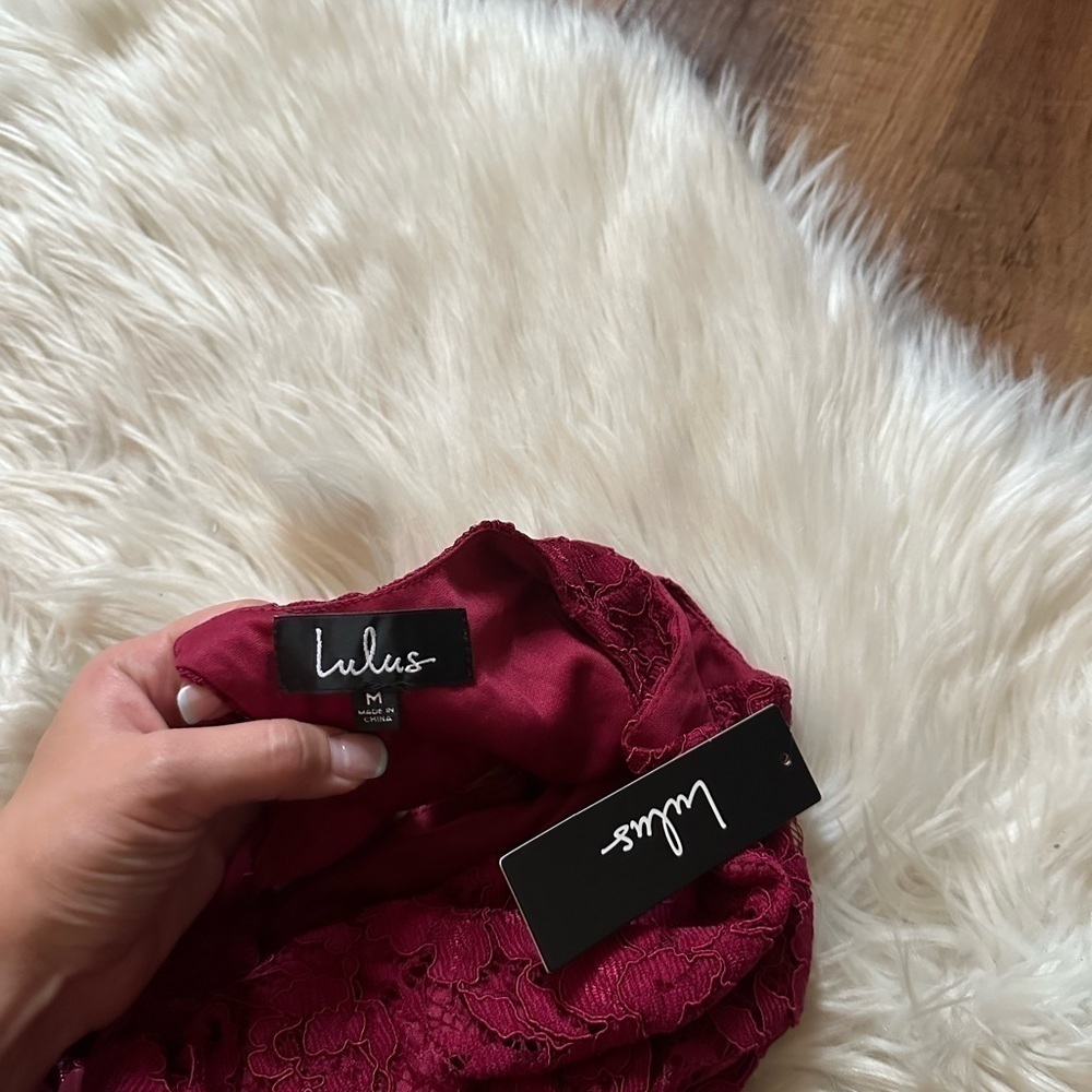 LULU’S Brilliant Babe Wine Red Lace Maxi Dress - Picture 4 of 5